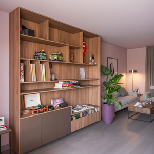 Estantería de Madera Personalizada para Montar en la Pared con Estantes Abiertos y Armarios de Almacenamiento, Ideal para Exhibir Vinilos, Libros y Decoración - Product Image 1