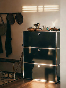 Middle Ancient Module Movable Drawer Door <strong>Black</strong> Bauhaus Solid Wood Sofa <strong>Side</strong> Rack Porch Storage Minimalist <strong>Cabinet</strong> - Product Image 2