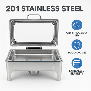 Stainless Steel Chafing Dish <strong>Buffet</strong> <strong>Warmer</strong> with Glass Lid Full Size Food <strong>Warmer</strong> for Catering Hotel Restaurant Fuel Heated Chafer - Product Image 2
