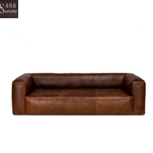 Muebles de oficina para el hogar sofá de cuero verde antiguo 100% de cuero de grano superior sala de estar sofá de oficina 3 asientos vestíbulo de hotel de estilo americano - Product Image 3