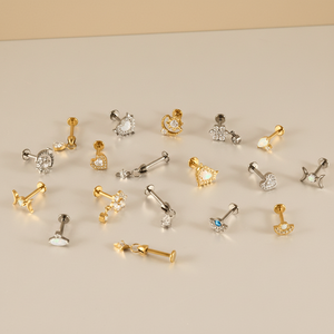 Pendiente <span class=keywords><strong>de</strong></span> Titanio Grado Implante ASTM-F136 Gaby, Tipo Push Stud sin Rosca, para Piercing <span class=keywords><strong>de</strong></span> Cartílago, 20/18/16G, para Mujer - Product Image 3