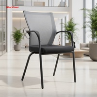 Chaise de bureau de direction moderne et économique en maille, confortable, noire, à dossier mi-haut, empilable, avec accoudoirs fixes, durable pour le bureau à domicile