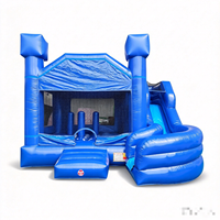 Château Gonflable Bleu Combiné avec Toboggan et Parcours d'Obstacles pour Enfants, Jeux d'Escalade, Aire de Jeux Combinée, Décoration Extérieure