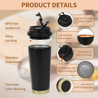 Gobelet isotherme en acier inoxydable à double paroi de 12 oz, 16 oz, 20 oz, couvercle anti-fuite, sans BPA, logo personnalisé, tasse isolée portable