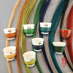 Bamboo Woven Panda Tea Cup Handmade Ceramic Set Sichuan Intangible Cultural Heritage Gift - Product Image 3