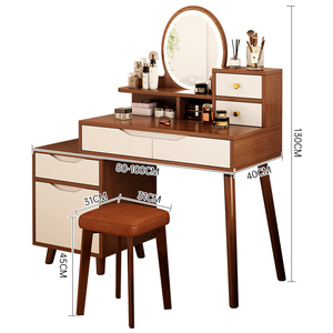 Cổ Điển hiện đại Gỗ sồi trắng óc chó chức năng bàn trang điểm bằng gỗ trong phòng ngủ với ngăn kéo và gương dẫn - Product Image 6