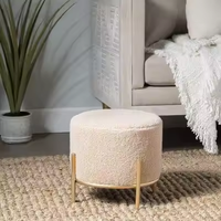 Tabouret rond en velours tufté de luxe, peu encombrant, repose-pieds, pouf avec pied en métal pour le salon