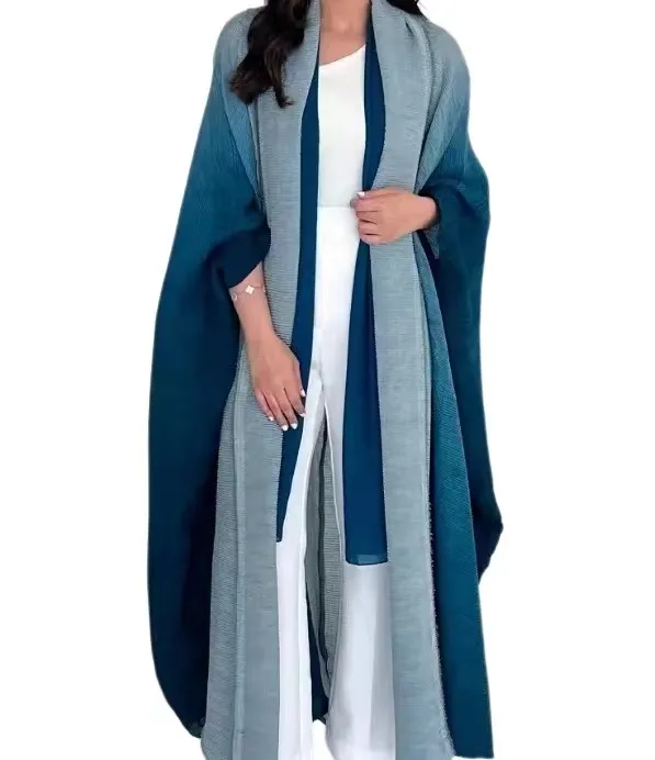 plissiert solide farbe lange Ärmel kleid fledermausarm Ärmel mode plissiert eleganter strickjacke mantel für damen