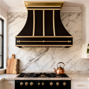 Özel Tasarım 48 İnç Siyah Paslanmaz Çelik Mutfak Davlumbazı Fransız Tarzı Pirinç Taç Askıları Perçinleri - Product Image 6