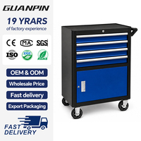 Guanpin OEM/ODM Armoire à outils mobile robuste à roulettes en acier, 4 tiroirs verrouillables, pour atelier de mécanique automobile, personnalisable