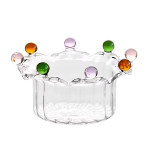 Ciotola di <span class=keywords><strong>vetro</strong></span> a righe a forma di corona minimalista creativa personalizzata per tornare a scuola per la porzione di Dessert di farina d'avena e Yogurt - Product Image 2