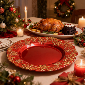 Ensemble d'assiettes à dîner en verre gaufré flocon <span class=keywords><strong>de</strong></span> neige élégant pour <span class=keywords><strong>Noël</strong></span>, assiettes <span class=keywords><strong>de</strong></span> présentation rouges et dorées pour fêtes <span class=keywords><strong>de</strong></span> fin d'année, mariages, cadeaux - Product Image 2