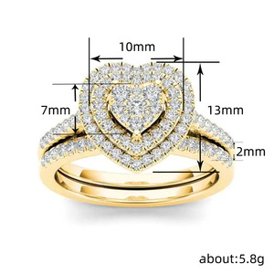 Set di Anelli a Due Pezzi con Cuore e Pavé per Donne, Gioielli Romantici alla Moda - Product Image 5