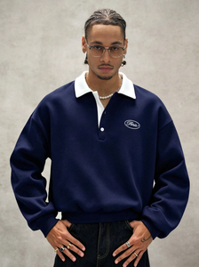Felpa Casual da <span class=keywords><strong>Uomo</strong></span> con Stampa Lettering, Collo a <span class=keywords><strong>Polo</strong></span> e Maniche Lunghe - Product Image 4