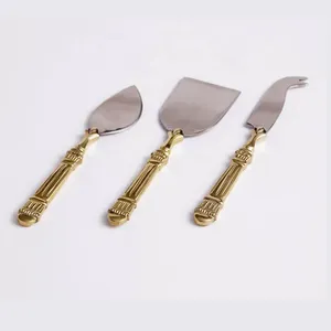 ชุดมีดหั่นชีสและเนยโลหะสแตนเลสสีทองและด้ามหินอ่อนสีเขียวเหมาะสำหรับการรับประทานอาหารที่หรูหรา - Product Image 3