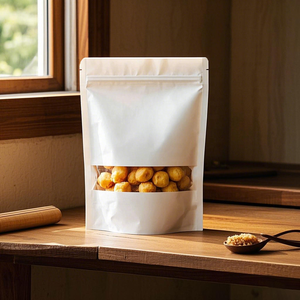 Sacchetti Richiudibili <span class=keywords><strong>Bianchi</strong></span> per Alimenti all'Ingrosso, Confezioni in Carta Kraft con Finestra Opaca/HD per Snack, Tè, Noci, Legumi - Product Image 1