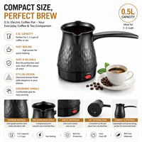 Cafetière électrique turque 0,5 L, noir brillant, Cezve Ibrik, design facetté, prise EU, cafetière traditionnelle, cuisine