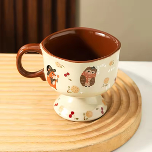 แก้วชาเซรามิกสไตล์ญี่ปุ่นลายการ์ตูนแมววินเทจ ขนาด 265 มล. - ใช้กับไมโครเวฟและเครื่องล้างจานได้ ใช้ซ้ำได้สำหรับของหวานและไอศกรีม - Product Image 2