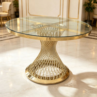 Mesa Redonda de Acero Inoxidable con Tapa de Cristal Estable para Banquetes de Boda, Cenas y Recepciones