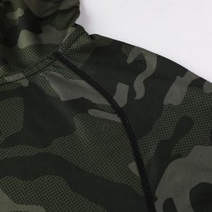 Survêtement de sport camouflage à séchage rapide pour hommes, avec sweats à capuche zippés intégraux et vestes vert foncé – Vente en gros - Product Image 4