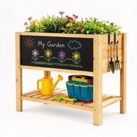 Table de jardinage pour enfants en bois de pin massif naturel avec tableau noir et étagère de rangement pour les activités de plantation en plein air