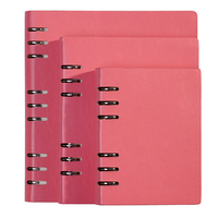 Classeur à 6 anneaux en spirale cachée avec impression de logo personnalisé Carnets de notes doublés de journal en cuir PU rose personnalisé avec reliure à feuilles mobiles