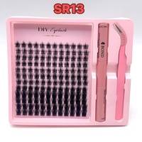 Yalee Handmade DIY Eyelash Extension Kit Bulu Mata Segmen Bahan Sintetis Hitam Alami 6 Baris Dasar Runcing Tipis Ringan
