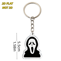 Porte-clés en acrylique silhouette masque d'horreur, visage hurlant blanc sur figure à capuche noire, breloque transparente à suspendre pour clés ou sacs
