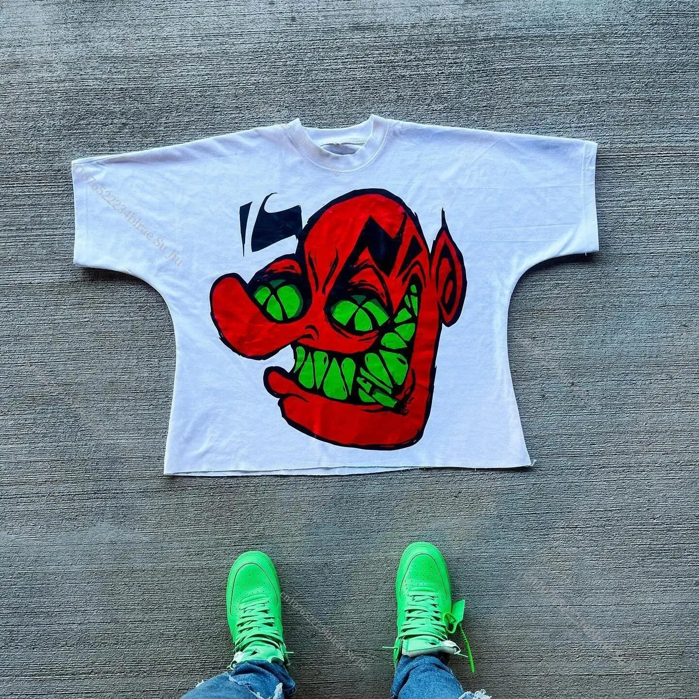 RUICH Custom Cropped Round Neck T-shirt For Men Hip Hop Graphic Print Y2K Tshirt
