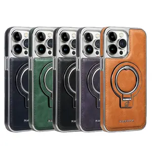 Wireless Charging Case Magnetic Ring Stand PU Leather Shockproof Case For IPhone 13/14/15 Pro Max Luxury