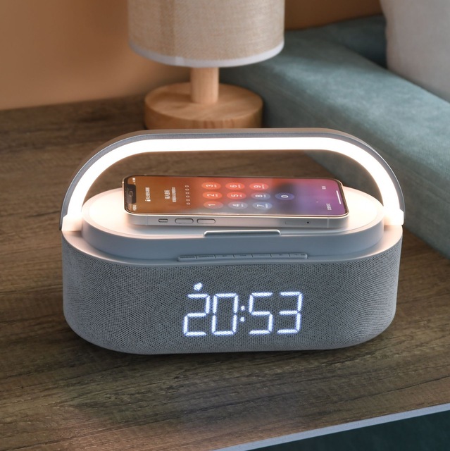 Custom Smart Alarm Clock with Wireless Phone Charger LED Light Digital Wireless Charging-for Bedroom Use