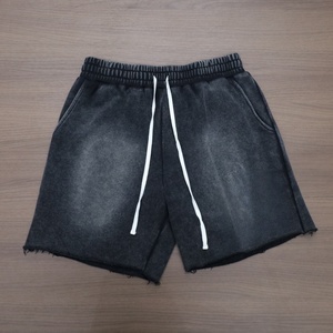 Custom Men's Washed Cotton Drawstring Shorts Solid Color Casual Loose Fit Mid Waist Breathable Knitted Short for Men - Product Image 3