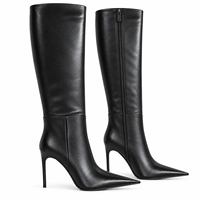 Bottes noires à bout pointu pour femmes, talon aiguille, fermeture éclair latérale, en cuir, élégantes, pour soirée