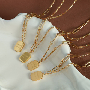 Sweater Chain Gold Square Letter Pendant <b>Titanium</b> Steel Minimalist Style Necklace - Product Image 4