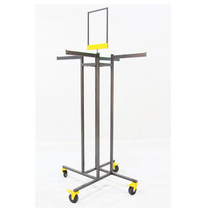 Carrito de <span class=keywords><strong>metal</strong></span> con diseño de rueda, estante de exhibición de ropa moderna, color dorado, 4 vías - Product Image 3