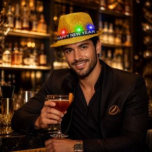 Custom LED Sequin Fedora Jazz <b>Hat</b> <b>for</b> Halloween New Year <b>Wedding</b> & Concert Parties-Colorful Light-Up Event Decoration Supply - Product Image 2