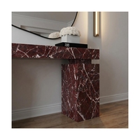Table console en marbre Newstar Rosso Levanto, table de rangement moderne de luxe pour entrée, en pierre rouge