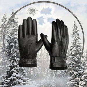 Gants d'hiver en cuir véritable pour hommes, doublure polaire chaude et respirante, coupe-vent, style coréen haut de gamme, David Sports Wear - Product Image 3