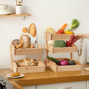 Cesta de Frutas de Bambú Natural de 2 Niveles, Ecológica, Duradera, de Gran Capacidad, Transpirable, para Cocina, Baño, Encimera - Product Image 2