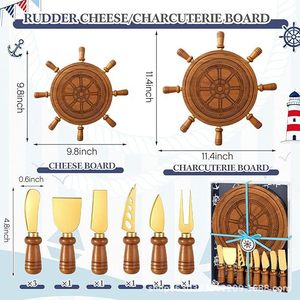 Holiford Wooden <b>Ship</b> <b>Wheel</b> Cheese Board Set With Knives Nautical Theme Gift For Home Kitchen Use - Product Image 2