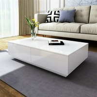 Table basse pour salon Table basse blanche avec 4 tiroirs Table centrale moderne haute brillance avec lumières LED de couleurs