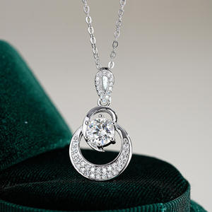 Kalung Moissanite berlian mewah untuk wanita VVS <span class=keywords><strong>Solitaire</strong></span> 6.5Mm bulat dengan sertifikat Gra S925 rantai perak murni - Product Image 1