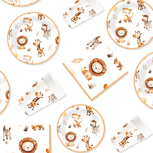 DAMAI Nuevo Juego de Vajilla Desechable con Temática de Animales de la Selva, Platos, Vasos y Servilletas de Papel para Fiestas - Product Image 4