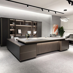 3.2m chiều dài lớn văn phòng điều hành CEO giám đốc cabin bảng với <span class=keywords><strong>2</strong></span> bên ngăn kéo cao cấp L hình dạng góc bàn văn phòng với ánh sáng - Product Image 4