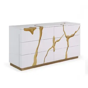 Simple de haute qualité personnaliser blanc noir couleur MDF armoire salon moderne nouveau design Sideboard avec 6 tiroirs