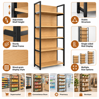 Étagère de présentation gondole à quatre poteaux, simple face, en bois grainé, pour supermarché, unité de rayonnage métallique et bois pour magasin d'alimentation