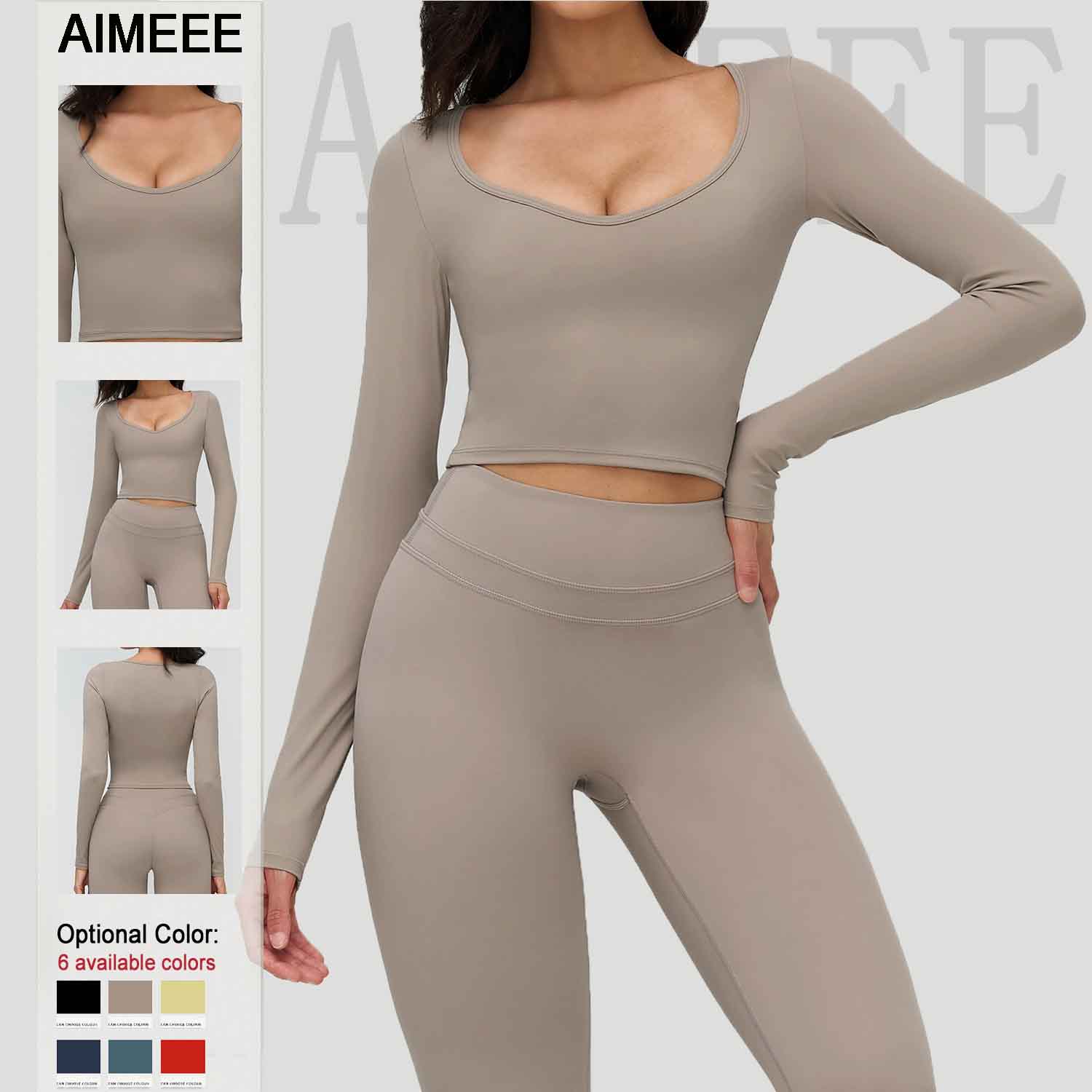 Women's Activewear Brushed Long Sleeve Tight V-Neck T-Shirt for Casual Wear Gym Fitness Sports Yoga Tops