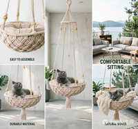 Nouveau Nid de Balançoire Extérieur Moderne pour Chat, Panier Suspendu pour Petits Animaux, Hamac en Corde de Coton Tressée, Sac en Maille, Lit Balançoire Macramé
