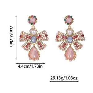 European American Trendy Fashion Imitation Pearl Colored Crystal <b>Glass</b> Metal Bow Earrings Elegant Sweet <b>Retro</b> Jewelry - Product Image 2