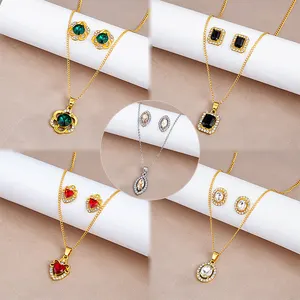 Luxury Crystal Zirconia Rhinestone Earring And Necklace Set Women Girls Fashion Matching Choker Pendant Necklace Jewelry Set
